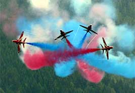 Members of the British aerobatic team, The Red Arrows, perform during the AirPower 03 show