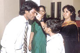 Indian hockey captain Dhanraj Pillai being welcomed at the Heritage School, Gurgaon