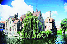 Houses situated along a canal in Bruges