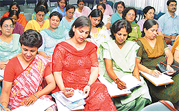 Participants attend an orientation programme for teachers of DAV Public School, Sector 8, in Chandigarh. 