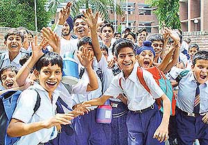Students of GMSSS, Sector 19, Chandigarh, in a joyous mood