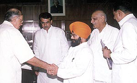 Leaders of the Third Front meet Lt-Governor Vijai Kapoor at his residence in the Capital on Tuesday.