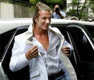 England captain David Beckham adjusts his jacket in Madrid
