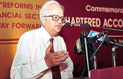 RBI Governor Bimal Jalan addresses a gathering on reforms in the financial sector on the occasion of commemoration of Chartered Accountants Day in New Delhi on Saturday.