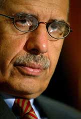 Mohammed El Baradei, head of the UN nuclear agency, looks on during an interview in Rome