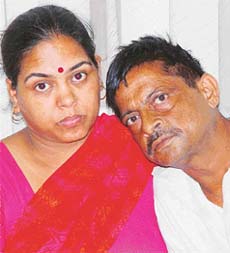Mr Dharam Vir Goyal, whose life depends on the availability of a kidney donor, with his wife, Sunita, at the PGI