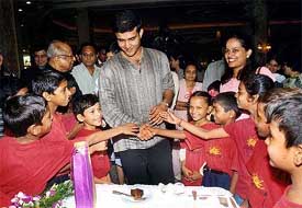 Indian cricket captain Sauruv Ganguly celebrates his birthday with under privileged children at a hotel in Mumbai