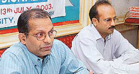 Mr K Shivaram, president of the  All-India Federation of Tax Practitioners (left) and Mr Rajesh Bindal, president of the local unit of  the AIFTB address mediapersons  in Chandigarh on Friday. 