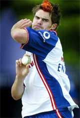 English fast bowler James Anderson bowls at the nets