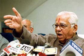 Union Petroleum and Natural Gas Minister Ram Naik addresses a Press conference