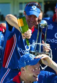 England captain Michael Vaughan holds the NatWest trophy