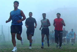 Members of the Indian hockey team, doing high altitude running