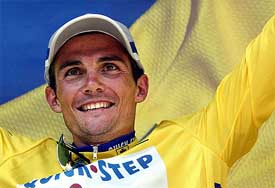 Richard Virenque of France wears the race leader's yellow jersey 