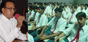 Dr Vijay Asdhir, Head of the Department of Commerce, SCD Government College, delivers a lecture on entrepreneurship at BCM Arya Model Senior Secondary School