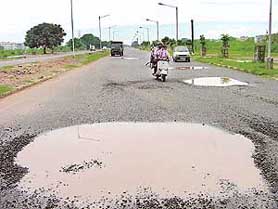 This is not a harmless puddle of water. The newly laid out road dividing Sectors 47 and 48 has caved in forming a 10-feet-wide and two-feet-deep depression, making it difficult and risky for two-wheeler drivers who just drive into it without realising the depth