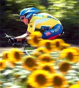 US Postal team rider Lance Armstrong rides to take the second place 