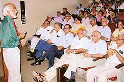Prof G. Padmanabhan, Director of the Indian Institute of Science, Bangalore, delivers the P.N. Chuttani oration at the PGI, Chandigarh, on Saturday.