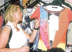 A foreign tourist at the India International Garment Fair-2003 at Pragati Maidan in the Capital