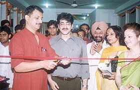 Minister for Civil Aviation Rajiv Pratap Rudy inaugurating a preview theatre at the Marwah Films and Video Studios in Noida on Sunday.