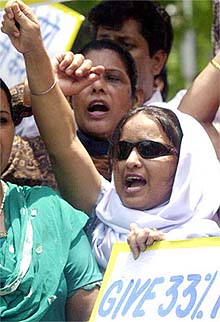 A women member of the National Akali Dal demanding reservation for women