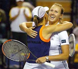 Australia's Alicia Molik and Renae Stubbs celebrate their win
