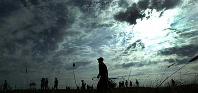 Tiger Woods of the US strides along the fairway