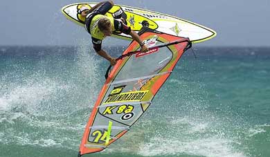 British windsurfer Robbie Swift jumps a wave during the Fuerteventura Windsurfing Grand Prix