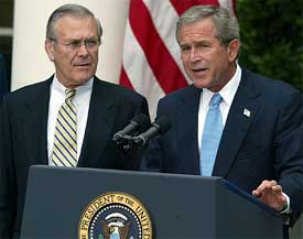 President George W. Bush speaks at the Rose Garden of White House