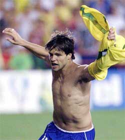 Brazil's Diego reacts after scoring the match-winning goal 