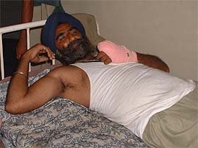 Mr Balbir Singh, a security guard at BSNL office under treatment at the Civil Hospital in Ludhiana