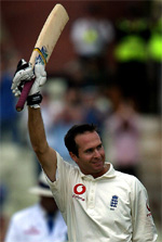 England's Michael Vaughan celebrates his century 