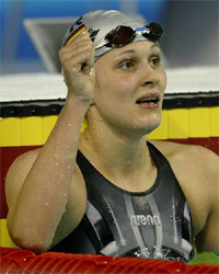 Germany's Hannah Stockbauer reacts after winning the 800m freestyle final 