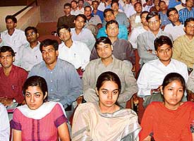 A section of freshers attend a function on the first day of the academic session at NIEPER, SAS Nagar, on Monday.