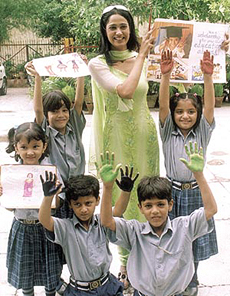 Prerna of Kasauti Zindagi Ki fame with schoolchildren in the Capital on Monday.