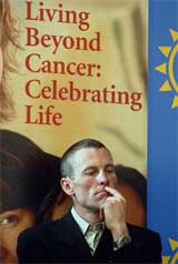 Five-time Tour de France winner Lance Armstrong of the US at a cancer awareness Press conference 