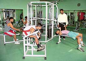 Students of Government Model Senior Secondary School, Sector 33, exercise their muscles at the newly constructed gym