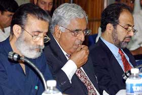 Jammu and Kashmir Chief Minister Mufti Mohamad Sayeed, Finance Minister Muzaffar Hussain Beigh and Chief Secretary S S Bloeria at the 12th Finance Commission meeting