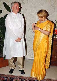 US Ambassador to India Robert Blackwill with his wife Wera Hildebrand during his farewell party at the US Embassy in New Delhi