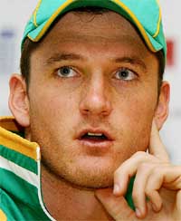 South Africa captain Graeme Smith addresses a news conference at Lord's 
