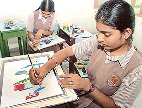 Students take part in a painting competition in St Vivekanand Public School, Pabhat, Zirakpur, on Thursday.