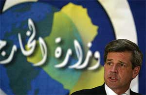 US Administrator in Iraq Paul Bremer opens the newly refurbished Foreign Ministry in Baghdad 