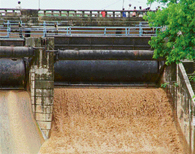 One of the radial gates at Sukhna Lake, Chandigarh, which was opened on Friday to allow rainwater to escape. 