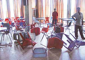 Coffee House situated at the top floor of Student Centre, Panjab University, Chandigarh, which was ransacked when a meeting of the Haryana Students Association turned violent on Friday.