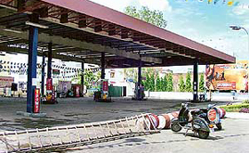 A petrol station at SAS Nagar that remained closed due to a one-day strike of petrol dealers of Punjab.