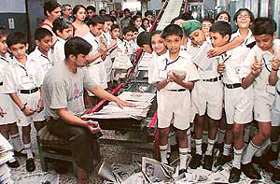 Students of Delhi Public School, Panchkula, during their visit to The Tribune office in Chandigarh on Friday. 