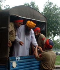 Controversial Sant Shamsher Jaghera being brought to the Civil Hospital in Ludhiana