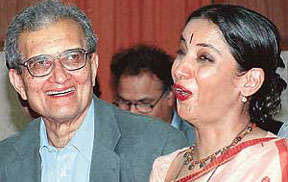 Eminent economist Amartya Sen with Shabana Azmi at a seminar on "The future of