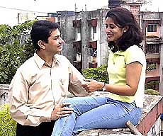 Ace shooter Anjali Bhagawat shares a light moment with her husband Mandar