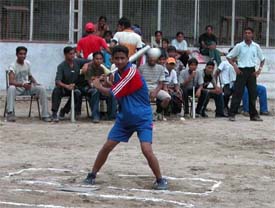 A player in action during the boys� final in the VIIth Ludhiana District Junior Softball 