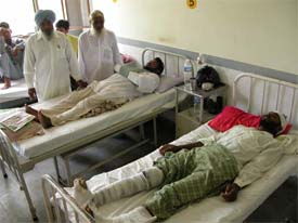 Two injured Dalits of Bhaini Arora village � Darbara Singh and Bharpur Singh � in Civil Hospital